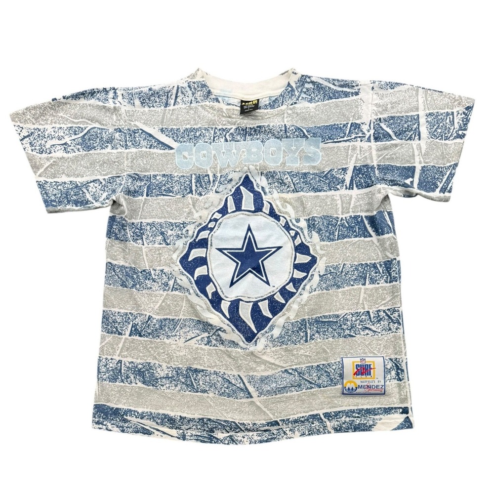 MSP Dallas Cowboys T Shirt Mens Large Blue Excellent Vintage All Over Print 90s
